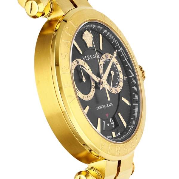Versace Aion Chronograph Black Dial Gold Steel Strap Watch For Men - VE1D01721