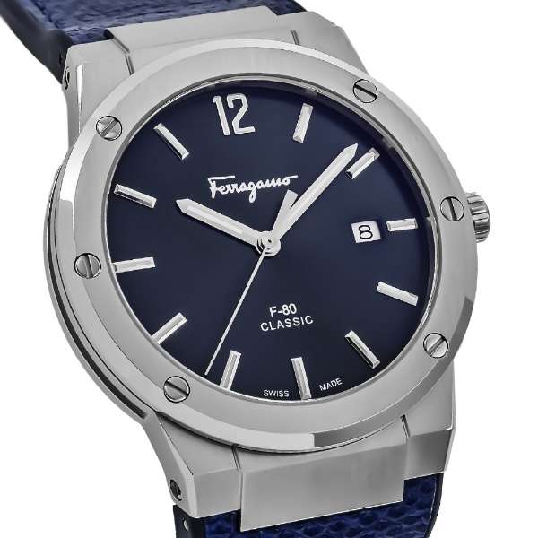 Salvatore Ferragamo F-80 Classic Blue Dial Blue Leather Strap Watch for Men - SFDT00719