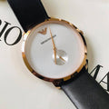 Emporio Armani Modern Slim Analog Silver Dial Brown Leather Strap Watch For Men - AR11163