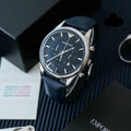 Emporio Armani Lambda Chronograph Blue Dial Blue Leather Strap Watch For Men - AR11018