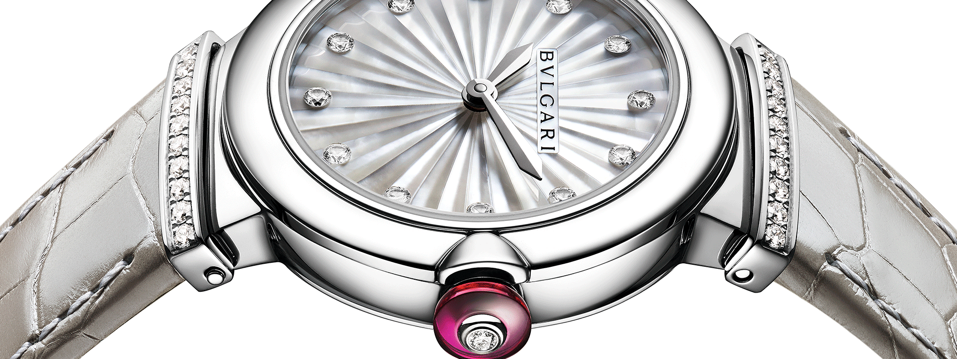 Bvlgari LVCEA Diamonds Silver Mother of Pearl Dial Silver Leather Strap Watch for Women - LVCEA103367
