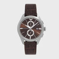 Emporio Armani Claudio Chronograph Brown Dial Brown Leather Strap Watch For Men - AR11482
