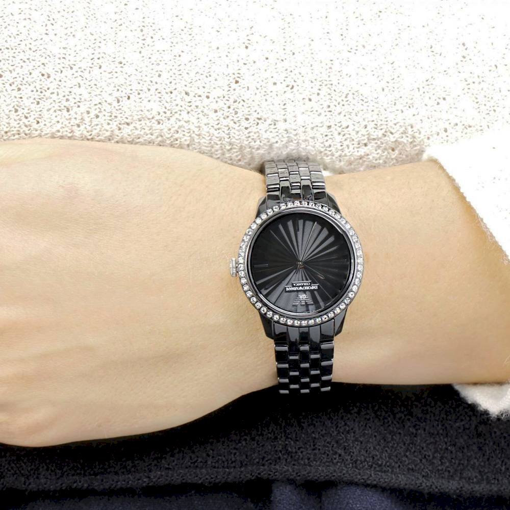 Emporio Armani Crystal Ceramica Black Dial Black Steel Strap Watch For Women - AR1478
