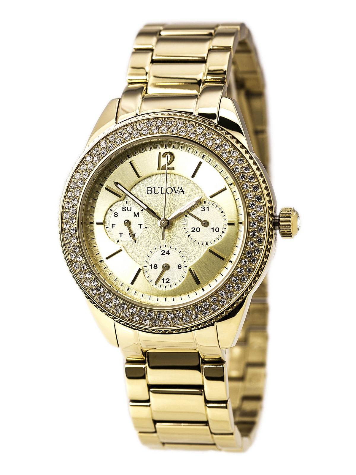 Bulova Multi Function Gold Dial Gold Steel Strap Watch for Women - 97N102
