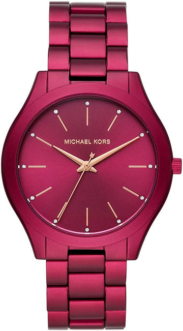 Michael Kors Slim Runway Red Dial Red Steel Strap Watch For Women - MK4505