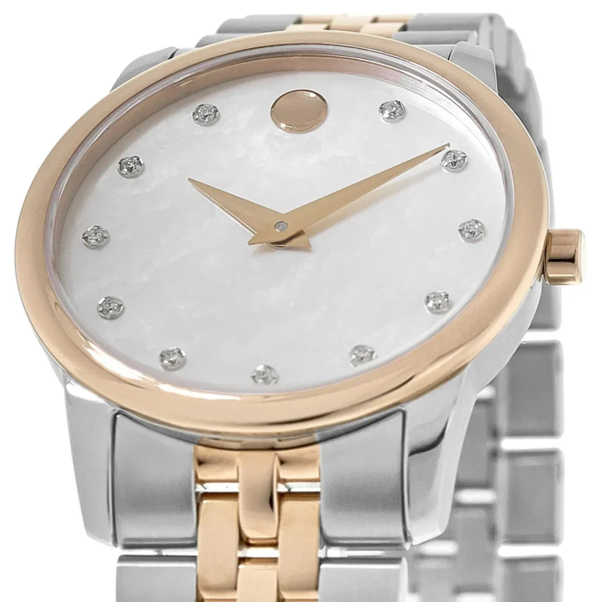 Movado Museum Classic Mother of Pearl White Dial Two Tone Steel Strap Watch for Women - 0607077