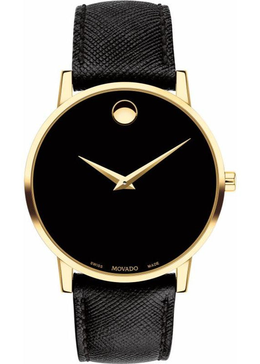 Movado Museum Classic Quartz Black Dial Black Leather Strap Watch for Men - 0607195