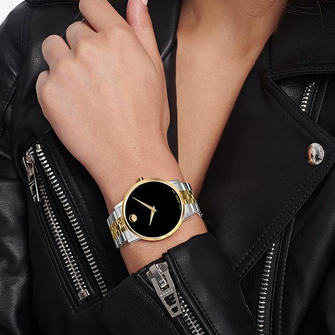 Movado Museum Classic Black Dial Two Tone Steel Strap Watch for Men - 0607200