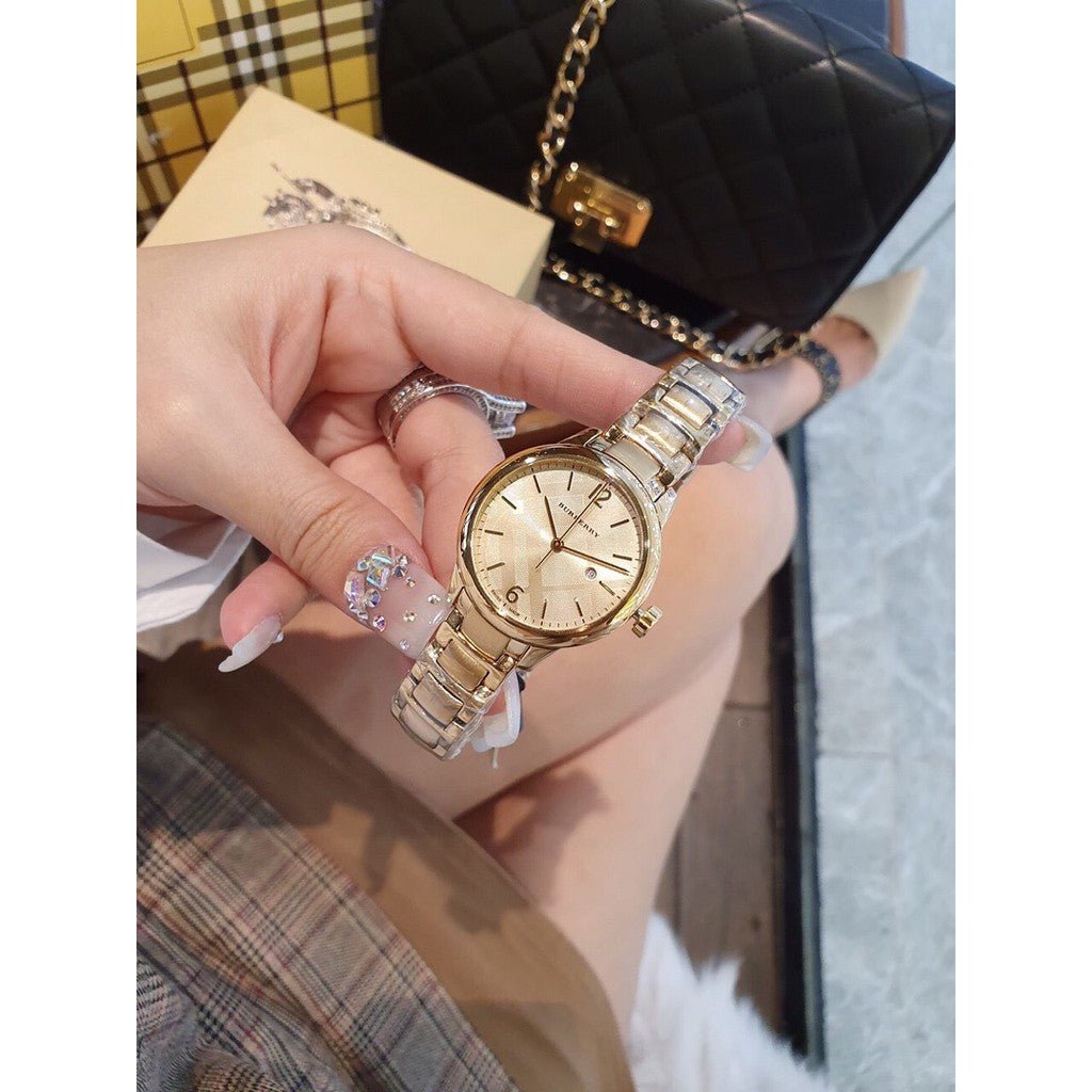Burberry The Classic Champagne Dial Gold Steel Strap Watch for Women - BU10109