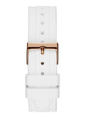Guess Confetti Crystal Rose Gold Dial White Silicone Strap Watch For Women - W1098L5