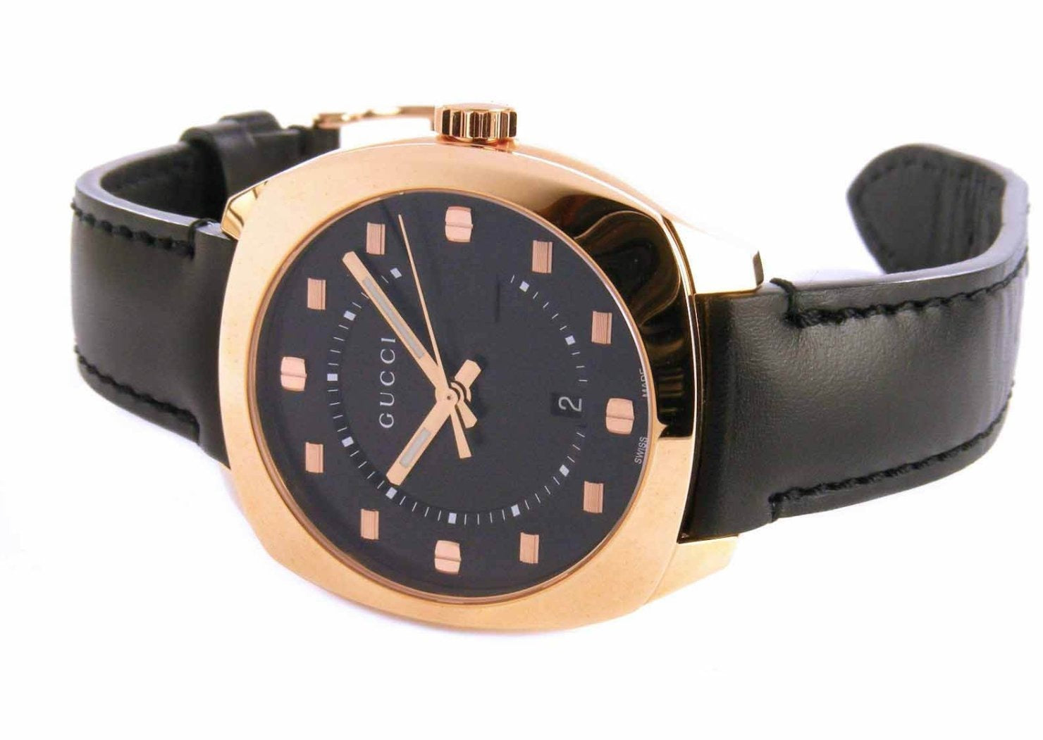Gucci GG2570 Quartz Black Dial Black Leather Strap Watch For Men - YA142309