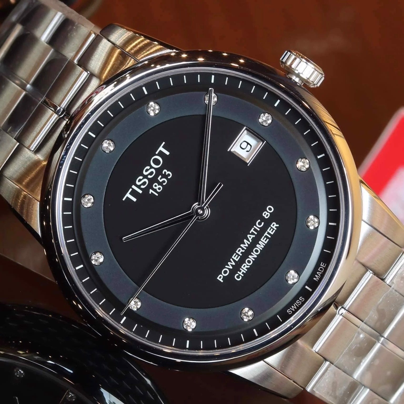 Tissot T Classic Luxury Powermatic 80 Black Dial Silver Steel Strap Watch For Men - T086.408.11.056.00