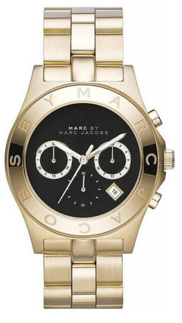 Marc Jacobs Blade Chronograph Black Dial Gold Steel Strap Watch for Women - MBM3309