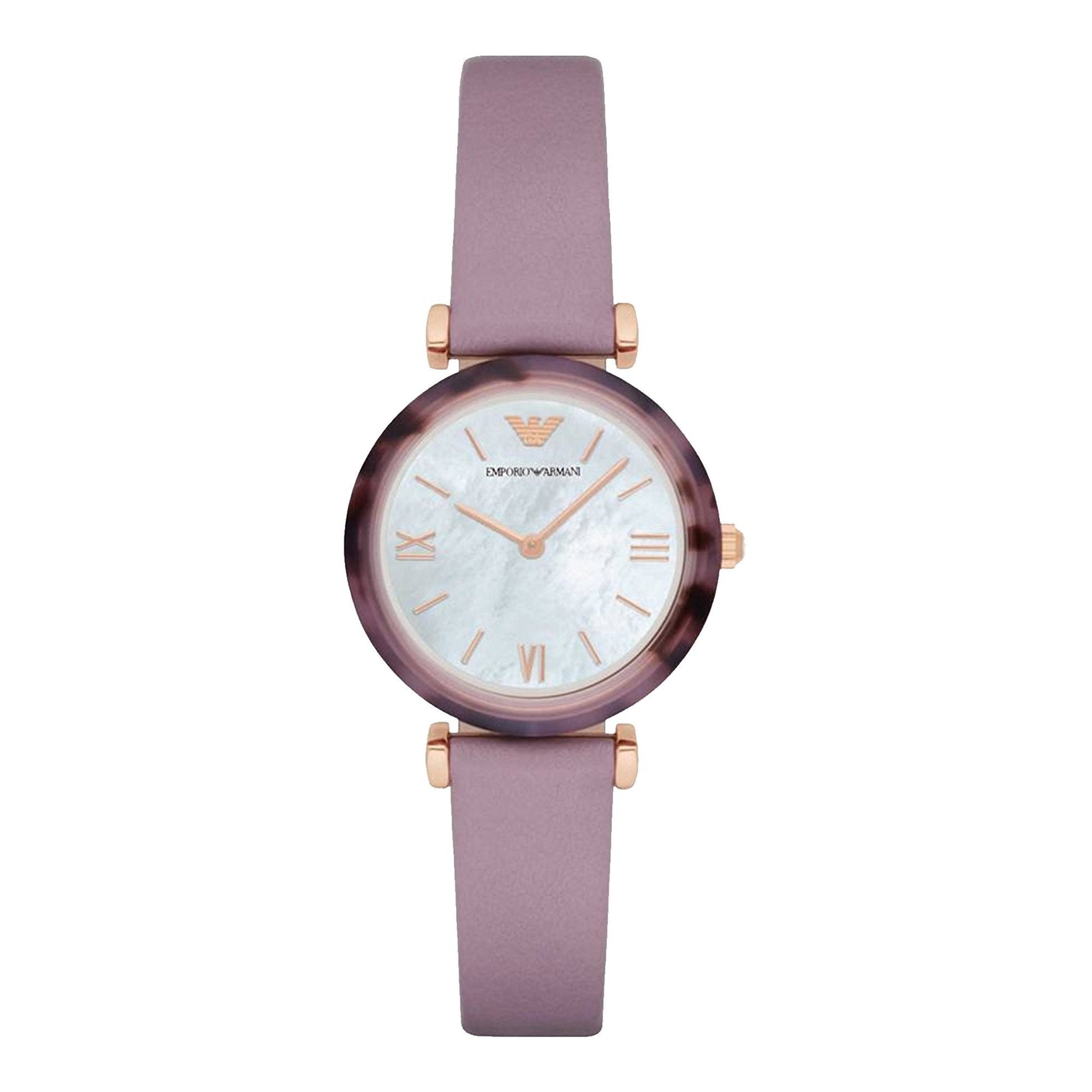 Emporio Armani Gianni Mother of Pearl Dial Purple Leather Strap Watch For Women - AR11003