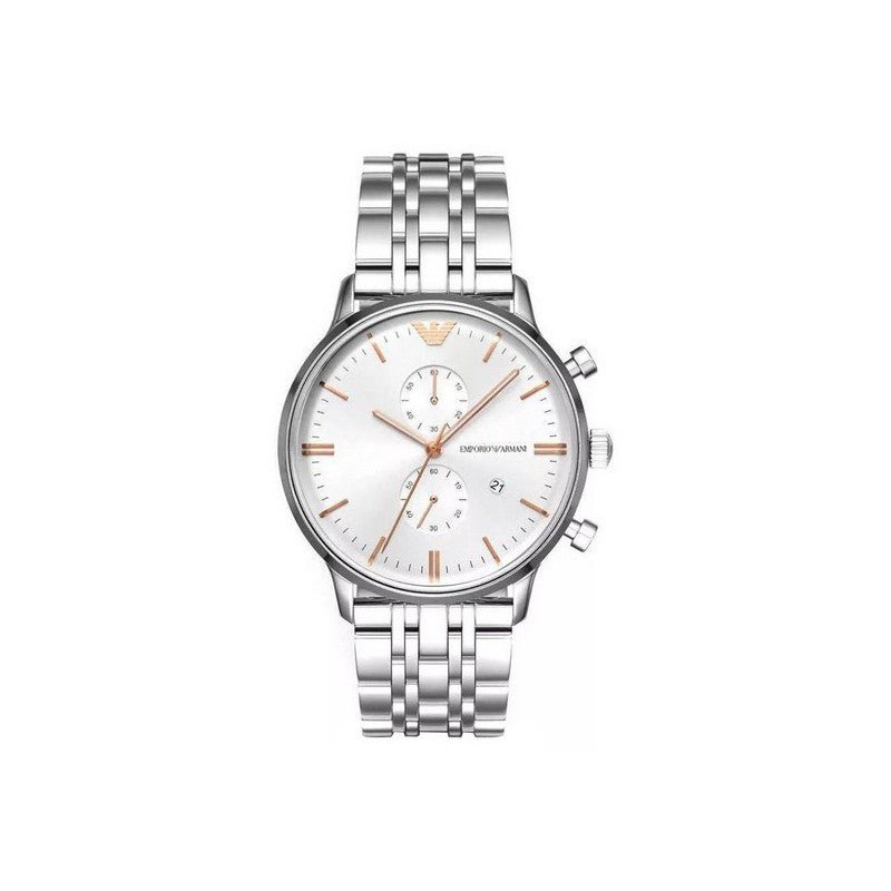 Emporio Armani Chonograph SIlver Dial Silver Steel Strap Watch For Men - AR1933