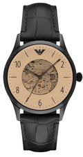 Emporio Armani Meccanico White Dial Black Leather Strap Watch For Men - AR1923