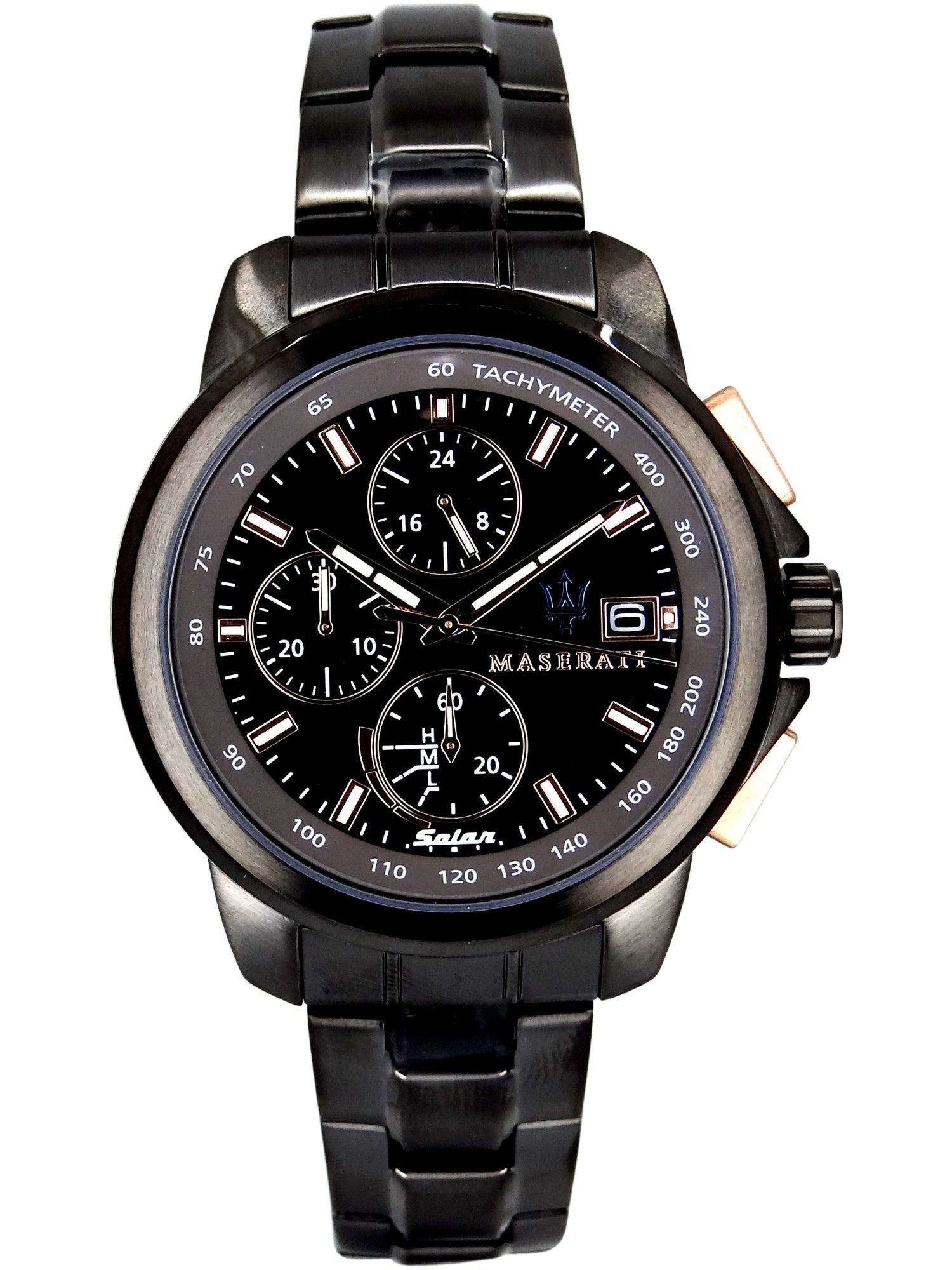 Maserati Successo Solar Black Dial Grey Steel Strap Watch For Men - R8873645001