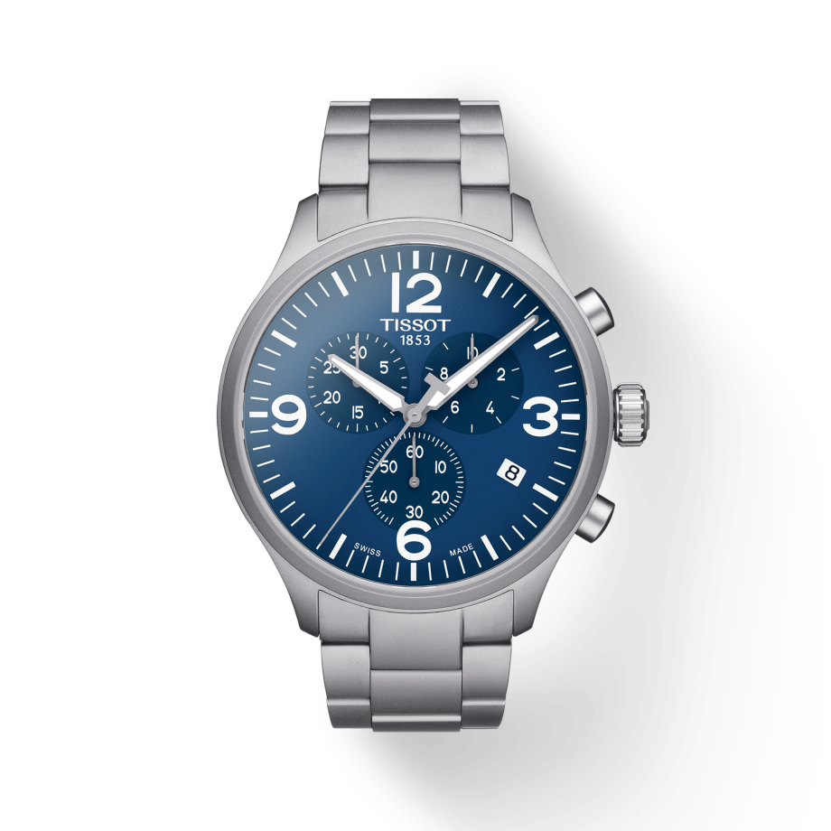 Tissot T Sport Chrono XL Chronograph Blue Dial Silver Steel Strap Watch For Men - T116.617.11.047.00