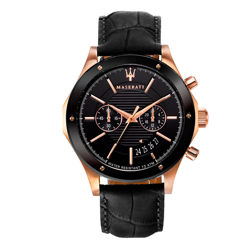 Maserati Circuito Black Dial Black Leather Strap Watch For Men - R8871627001