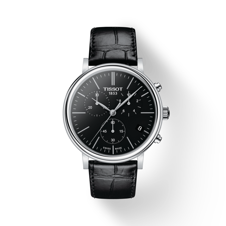 Tissot Carson Premium Chronograph Black Dial Black Leather Strap Watch For Men - T122.417.16.051.00