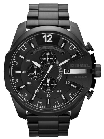Diesel Mega Chief Chronograph Black Dial Black Steel Strap Watch For Men - DZ4283