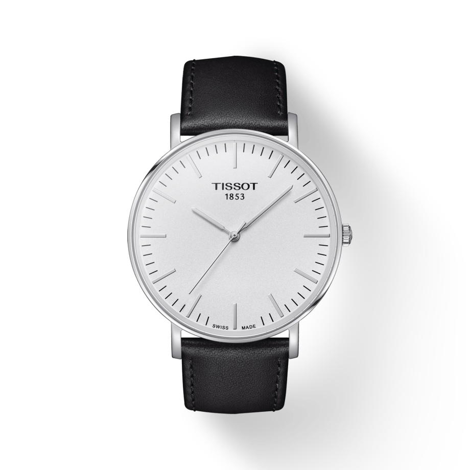 Tissot T Classic Everytime Large White Dial Black Leather Strap Watch For Men - T109.610.16.031.00