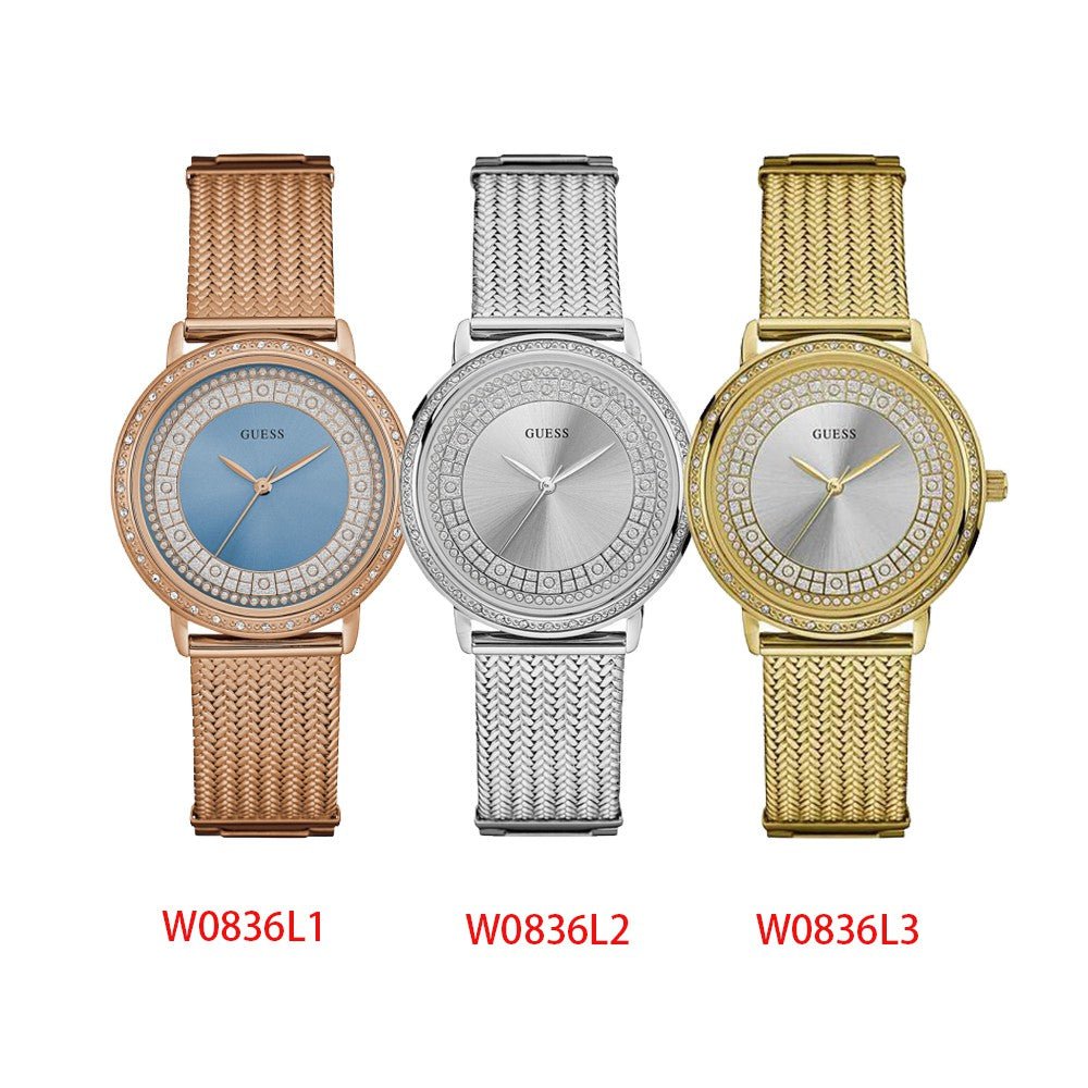 Guess Willow Two Tine Dial Gold Mesh Bracelet Watch For Women - W0836L3