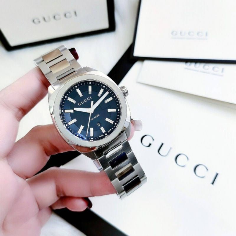 Gucci GG2570 Quartz Black Dial Silver Steel Strap Watch For Men - YA142401