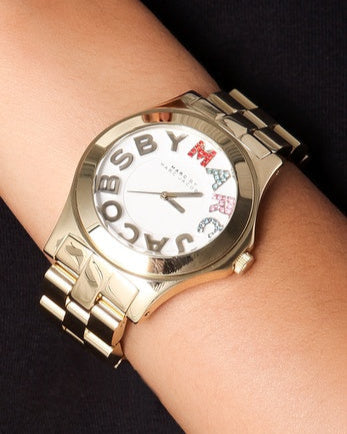Marc Jacobs Rivera White Dial Gold Steel Strap Watch for Women - MBM3137