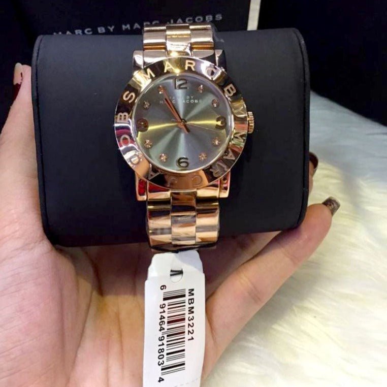 Marc Jacobs Amy Glitz Brown Dial Rose Gold Steel Strap Watch for Women - MBM3221