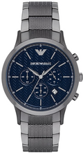 Emporio Armani Renato Chronograph Quartz Blue Dial Grey Steel Strap Watch For Men - AR2505