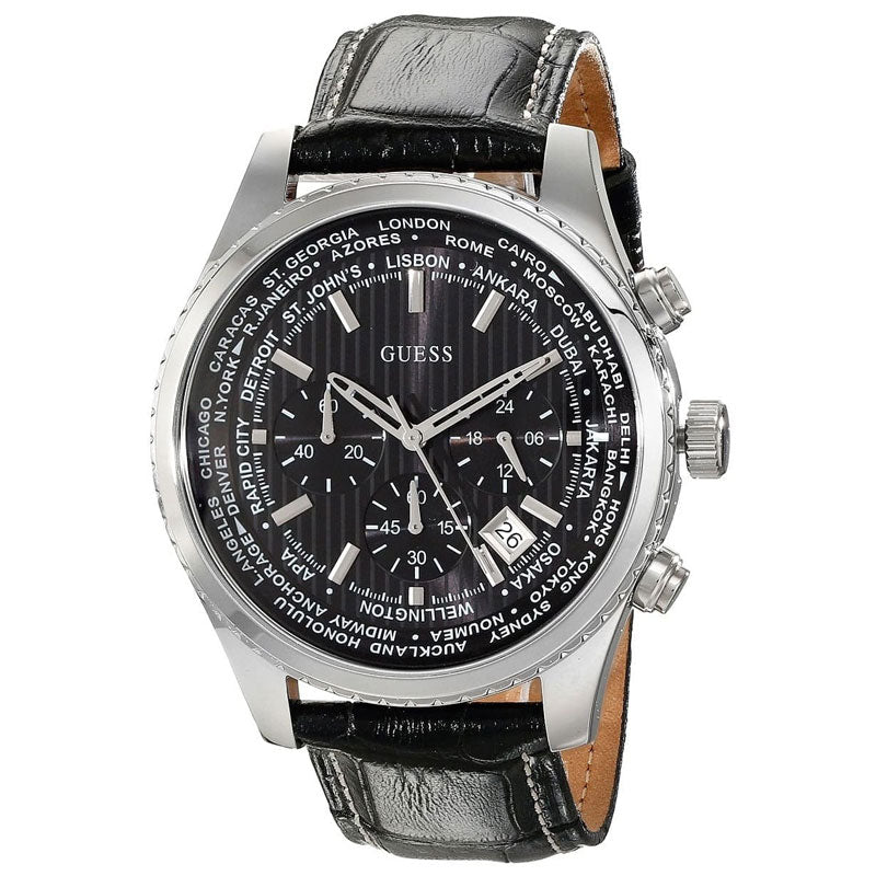 Guess Persuit Multifunction Black Dial Black Leather Strap Watch for Men - W0500G2