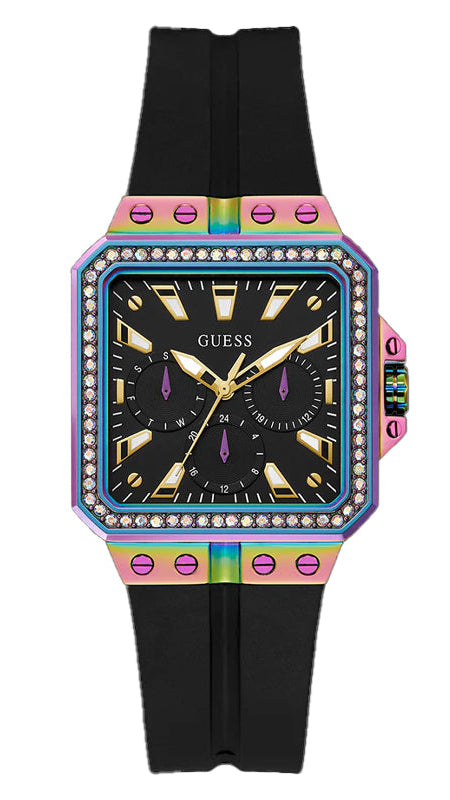 Guess Libra Black Dial Black Silicone Strap Watch For Women - GW0618L3