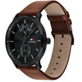 Tommy Hilfiger Hunter Black Dial Brown Leather Strap Watch for Men - 1791604