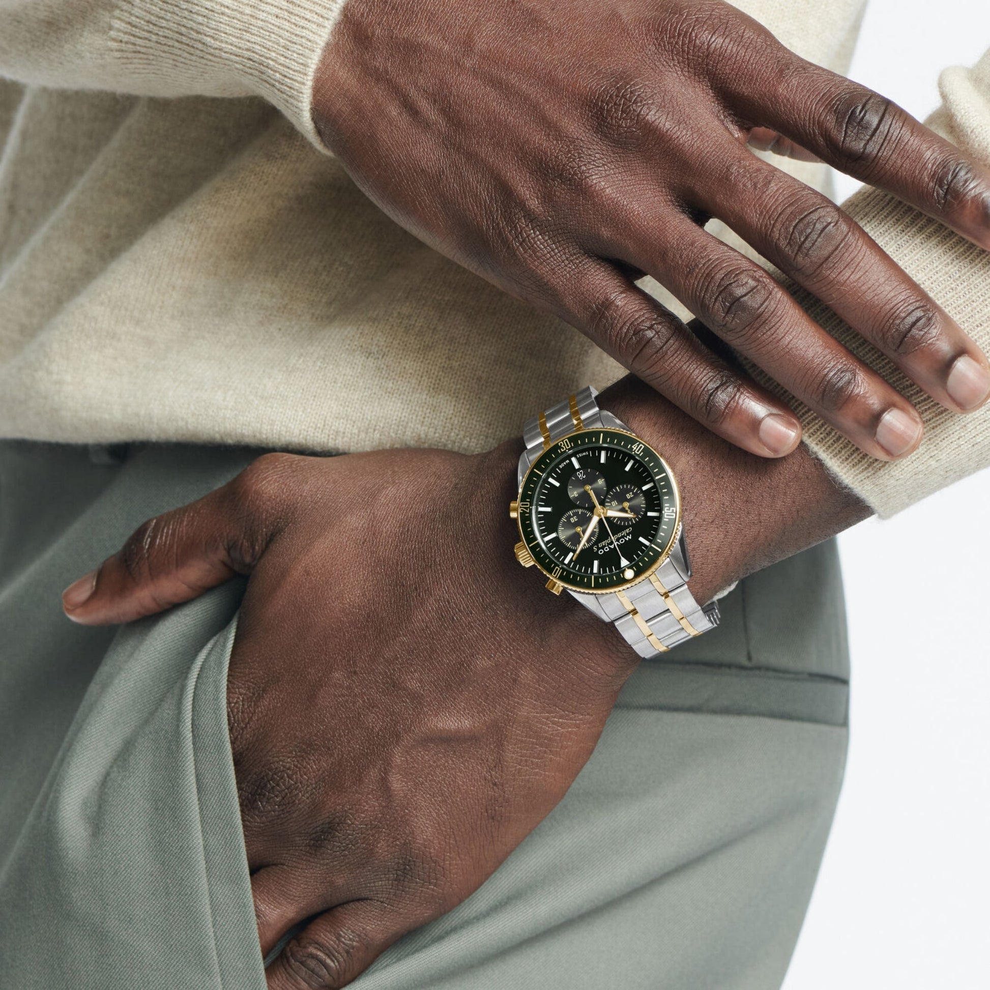 Movado Heritage Calendoplan Chronograph Green Dial Two Tone Steel Strap Watch For Men - 3650167