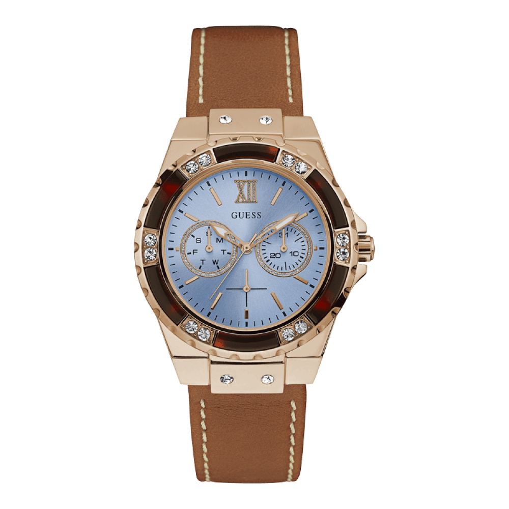 Guess Limelight Quartz White Dial Brown Leather Strap Watch For Women - W0775L7