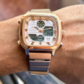 Fossil Retro Analog-Digital Gold Dial Gold Steel Strap Watch for Men - FS5889