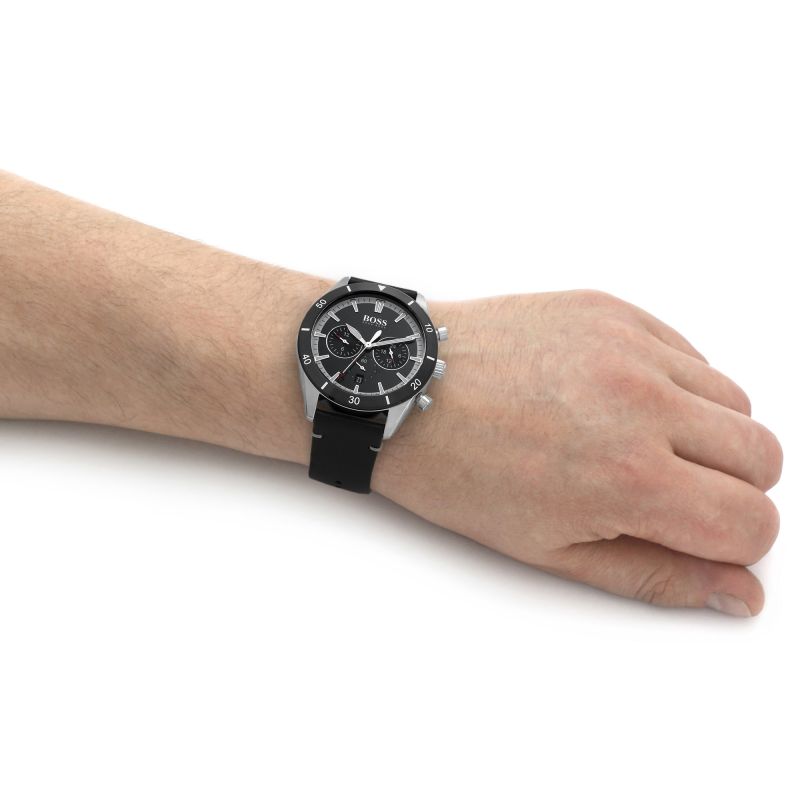 Hugo Boss Chronograph Black Dial Black Leather Strap Watch for Men - 1513864