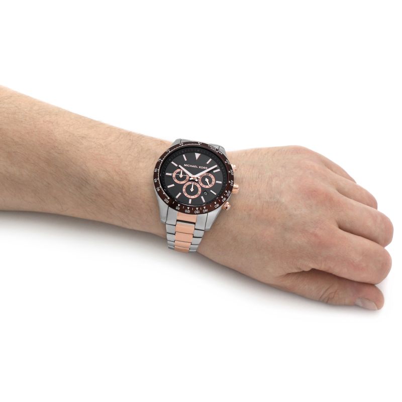 Michael Kors Layton Chronograph Black Dial Two Tone Steel Strap Watch For Men - MK8913
