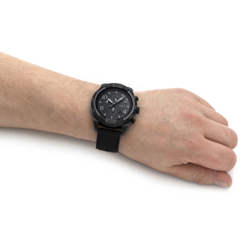 Fossil Bronson Chronograph Black Dial Black Leather Strap Watch for Men - FS5874