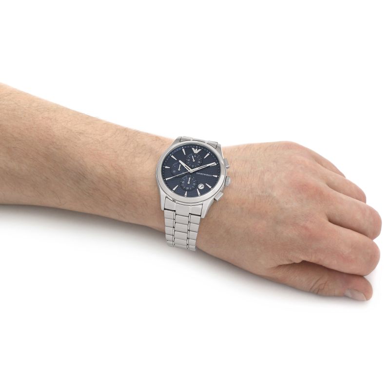 Emporio Armani Chronograph Blue Dial Silver Steel Strap Watch For Men - AR11528