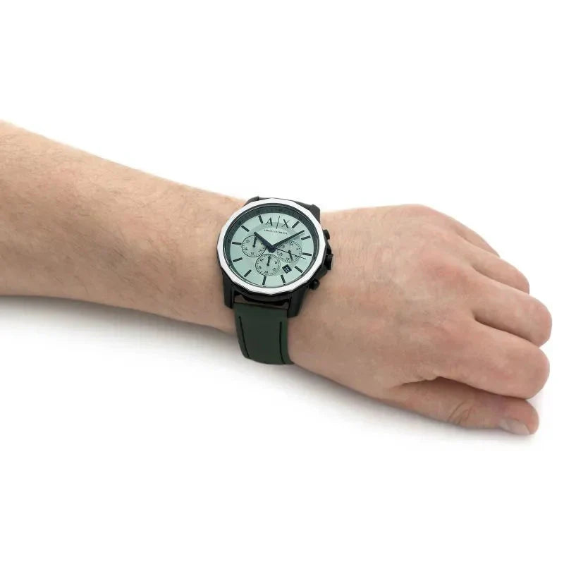 Armani Exchange Banks Chronograph Green Dial Green Leather Strap Watch For Men - AX1725