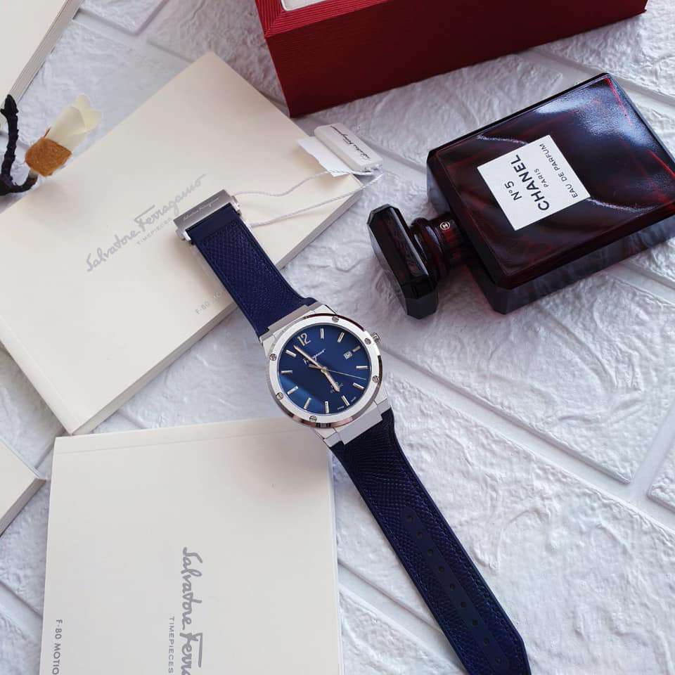 Salvatore Ferragamo F-80 Classic Blue Dial Blue Leather Strap Watch for Men - SFDT00719