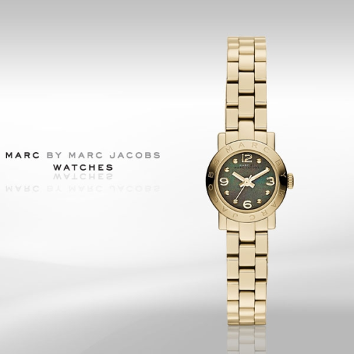 Marc Jacobs Amy Mother of Pearl Black Dial Gold Steel Strap Watch for Women - MBM3275