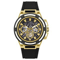 Guess Matrix Multifunction Gold Dial Black Rubber Strap Watch For Men - GW0423G2
