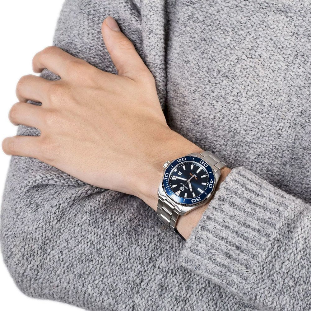 Tag Heuer Aquaracer Blue Dial Silver Steel Strap Watch for Men - WAY101C.BA0746