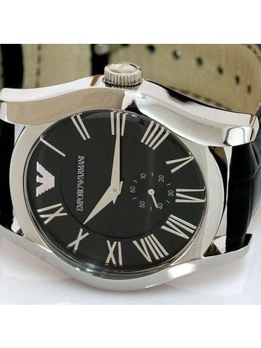 Emporio Armani Velente Black Dial Black Leather Strap Watch For Women - AR0644