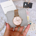 Michael Kors Mini Jayne Crystals Rose Gold Dial Rose Gold Mesh Strap Watch for Women - MK7122