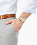 Fossil Dean Chronograph Champagne Dial Gold Steel Strap Watch for Men - FS4867