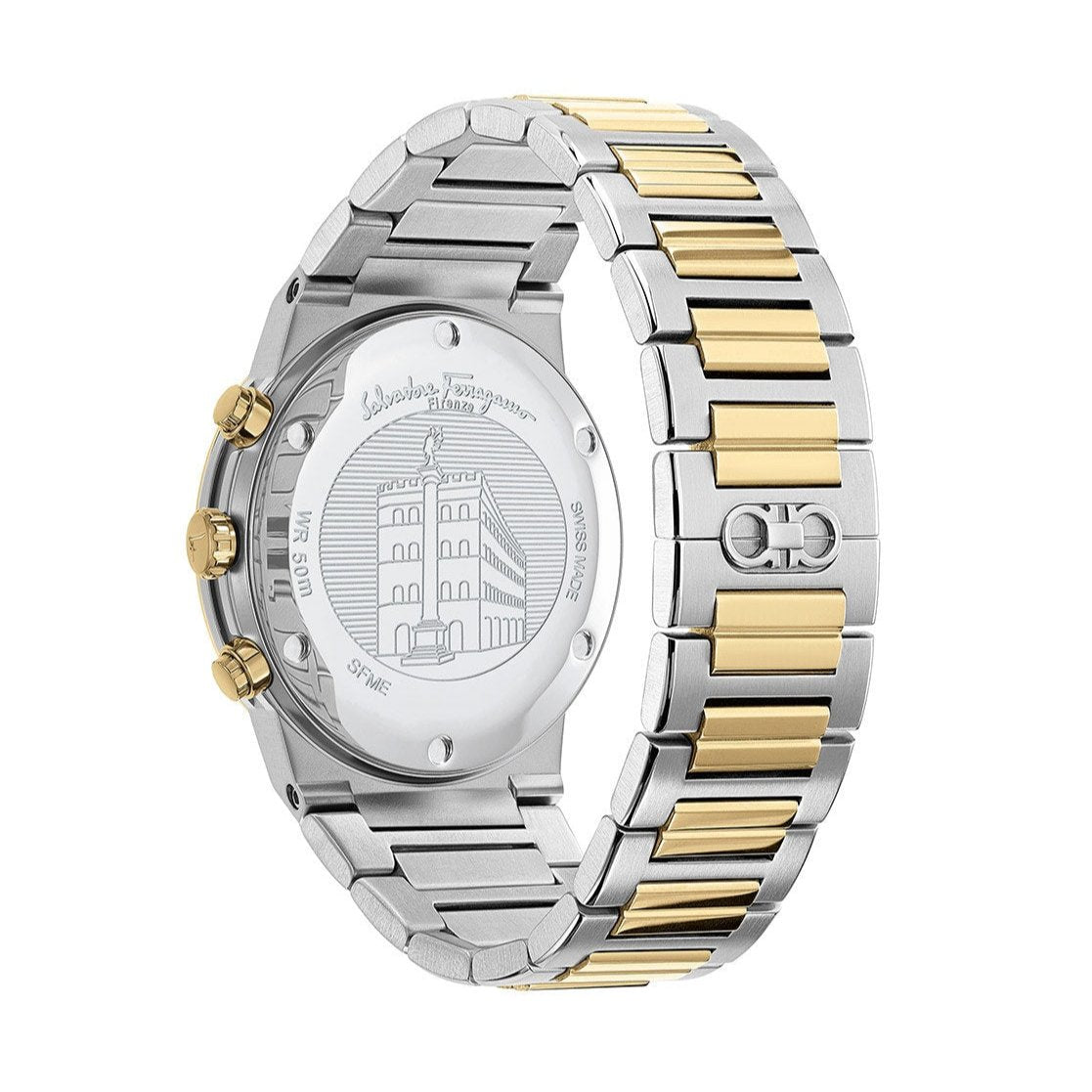 Salvatore Ferragamo Sapphire Chrono Blue Dial Two Tone Steel Strap Watch for Men - SFME00521